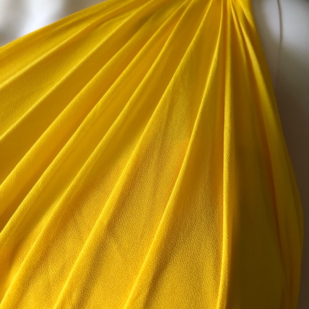 AW. BRIDAL Sz 0. Golden Yellow One Shoulder Floor Length Gown. - Picture 6 of 15